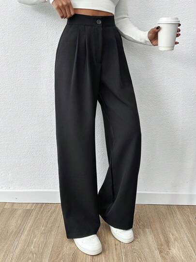 EURMUSE Damen einfarbige highwaist gerade Hose