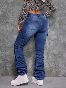 SHEIN ICON Damen sexy enge stretch aufgetürmte Jeans, blau