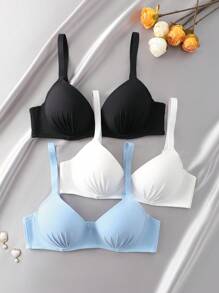 3pcs Women Wire-Rim Removable Padded 3/4 Cup Bra Set - Multicolor - View 1