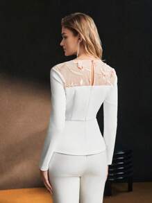 MOTF Soiréza EMBROIDERY FLORAL MESH INSERT PEPLUM TOP - White - View 6