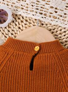 Baby Girls Caramel Floral Design Knit Romper, Warm And Fashionable Infant Bodysuit For Spring, Autumn And Winter - Brown - View 5