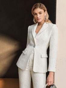 MOTF PREMIUM TWEED PEAK COLLAR FLAP DETAIL BLAZER