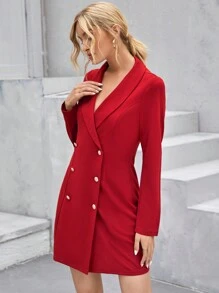 SHEIN Privé Robe blazer en tricot à double boutonnage, col cape, manches longues, couleur unie, pour femme, pour l'automne