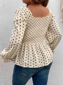Calvaya 1 pieza Blusa retro minimalista de manga larga con estampado de lunares elegante