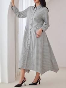 Al Najma Robe longue à manches longues, décontractée, à rayures, croisée sur le devant, ample et modeste, pour l'automne