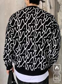 Manfinity Hypemode Chaqueta informal de punto de un solo pecho con gráfico de letra para hombre, otoño/invierno