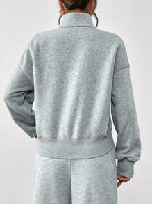 SHEIN LUNE 1pc Women Half-Zip Colorblock POLO Collar Casual Sports & Home Comfortable Elegant Outdoor Warm Lining Sweatshirt, Autumn/Winter