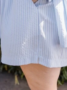 Aralina Curve High Waist Striped Boxer Shorts - White - View 3