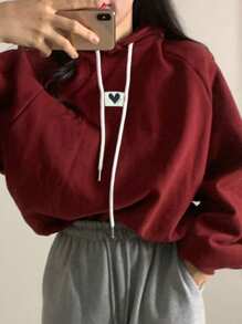 DAZY Women's Hooded Sweatshirt With Logo Decoration, Wine Red, Christmas ,Holiday