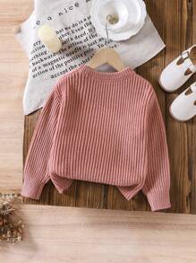 LMoss Kids LMoss Áo len cổ tròn họa tiết hoa 3D trơn màu cho bé gái trẻ, thích hợp mặc hàng ngày, áo len dễ thương, áo len cho bé gái, dễ thương cho trường học, thích hợp mặc vào mùa thu và mùa đông, mặc hàng ngày đến trường, đồ đôi cho chị em, thích hợp mặc ấm vào mùa thu, cho Giáng sinh - Hồng - Xem 2