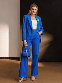 MOTF PREMIUM CONTRAST BEADED DETAIL SEAM FRONT STRAIGHT LEG SUIT PANTS - Royal Blue - View 10