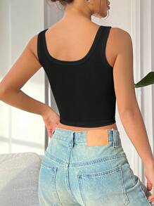 SHEIN EZwear 休闲百搭纯色修身短款背心 - 黑色 - 查看 2