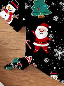 SHEIN Tween Girls' Christmas Santa Claus, Christmas Tree, Candy Cane, Snowflake Print Black Casual Minimalist Round Neck Short Sleeve T-Shirt, Suitable For Summer Christmas - Multicolor - View 5