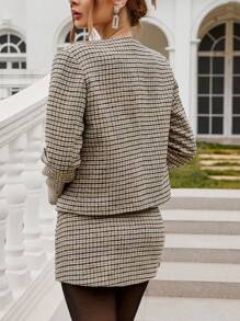 GENKIRA Women Retro Plaid Cardigan Jacket + Mini Skirt 2pcs Set, Autumn/Winter Fall Cloth For Women - Multicolor - View 2