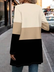 SHEIN Clasi Áo khoác thường ngày hở phía trước màu tương phản dài tay tối giản thoải mái cho nữ - Nhiều màu - Xem 2