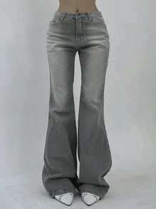 DAZY Women's Washed Distressed Low Waist Flared Jeans