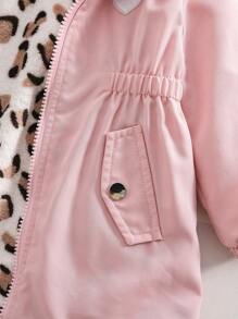SHEIN Baby Girls Cute & Versatile Thermal Lined Hooded Jacket For Autumn/Winter - Pink - View 4