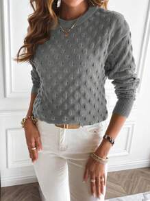 EMERY ROSE Suéter casual de mujer de cuello redondo y manga larga de unicolor, jersey de punto de otoño/invierno - Gris - Ver 3