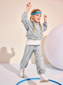 SHEIN 2pcs/Set Young Girl Autumn/Winter Fashionable Hooded Sweatshirt & Printed Pants Set, Casual Comfortable Sportswear For Daily Wear