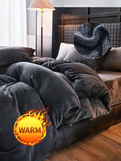 2/3件套被套套装，纯色床上用品，温馨房间装饰，柔软保暖，亲肤舒适，易于打理且经久耐用，适合秋冬季客房和卧室，适用于各种尺寸的床——单人床、双人床、大号床、特大号床，包含1个被套和1/2个枕套，家用纺织品，床上用品礼品，可机洗，温暖房间装饰，冬季装饰