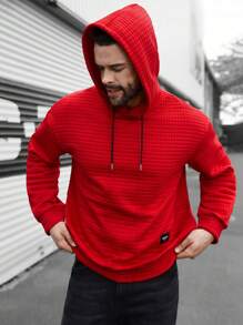 Manfinity Homme Plus Size Men Plain Color Long Sleeve Casual Hoodie, For Everyday Wear - Red - View 3