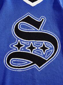 Manfinity VCAY Men's Casual Loose V-Neck Long Sleeve Sweater With Star Pattern, Suitable For Autumn & Winter - Blue - View 5