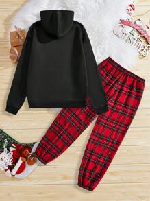 Manfinity VCAY 2pcs Set Unisex Knit Applique Graphic Loose Drop Shoulder Hoodie Sweatshirt And High Waist Drawstring Pants Outfit