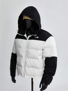 Manfinity VCAY Men's Fashionable Casual Everyday Young Printed Patchwork Quilted Long Sleeve Jacket, For Fall Winter