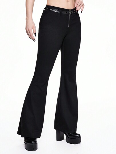 Gothic Style Women Low-Waist Elastic Flare Pants