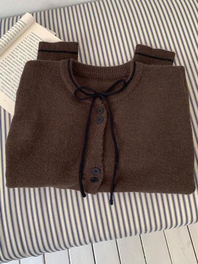 DAZY Suéter de mujer con manga larga y lazo de contraste de color, ropa de mujer para otoño/invierno