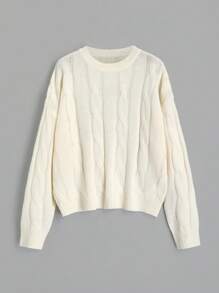 SHEIN Unity Áo len trễ vai trơn màu thường ngày cho nữ, phù hợp cho mùa thu đông - Màu be - Xem 1