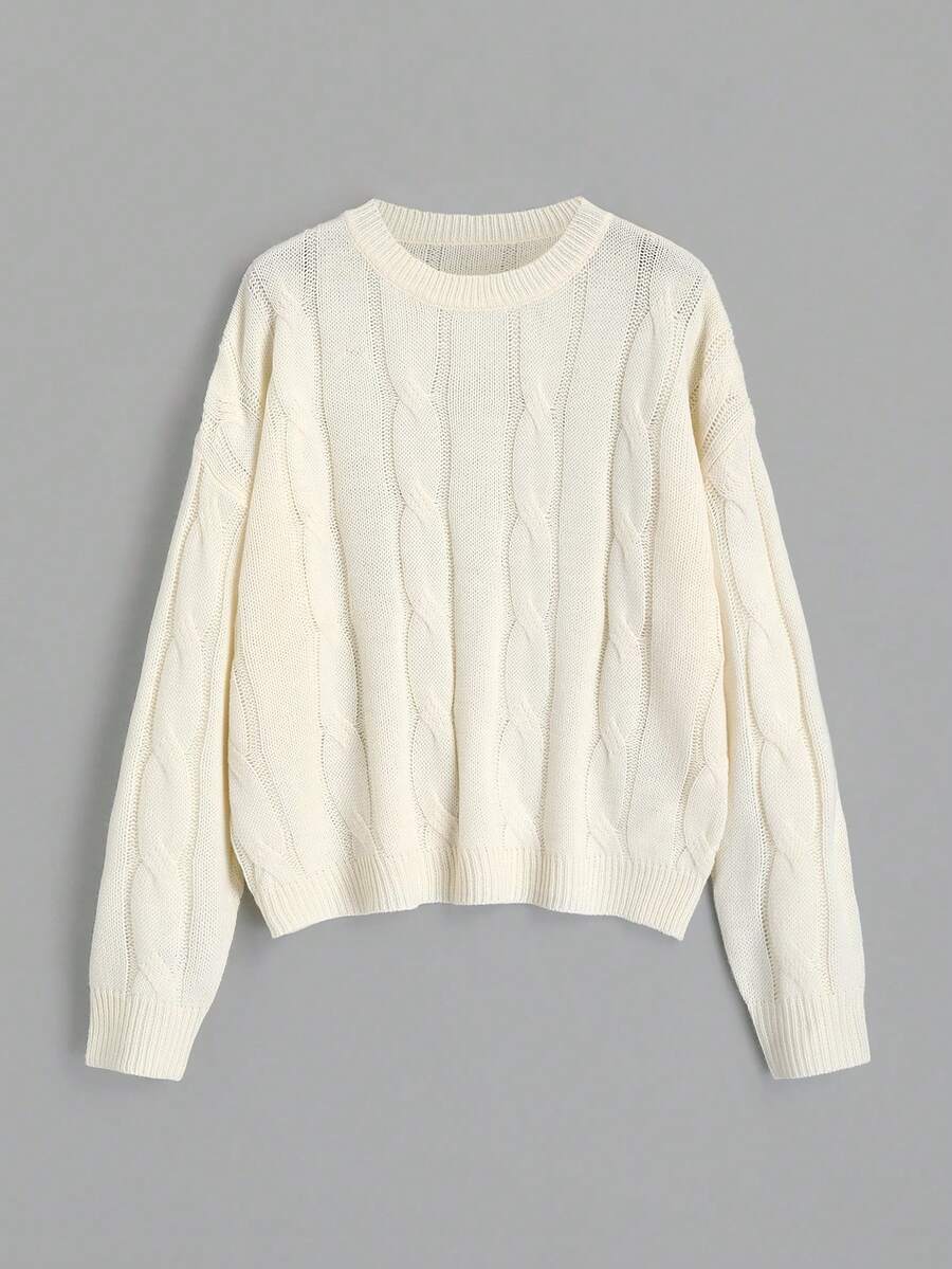 SHEIN Unity Áo len trễ vai trơn màu thường ngày cho nữ, phù hợp cho mùa thu đông - Màu be - Xem 1