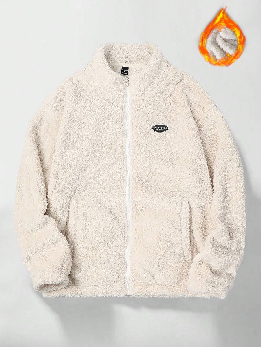 Manfinity Homme Men's Autumn And Winter Letter Patch Loose Casual Long-Sleeved Zipper Jacket