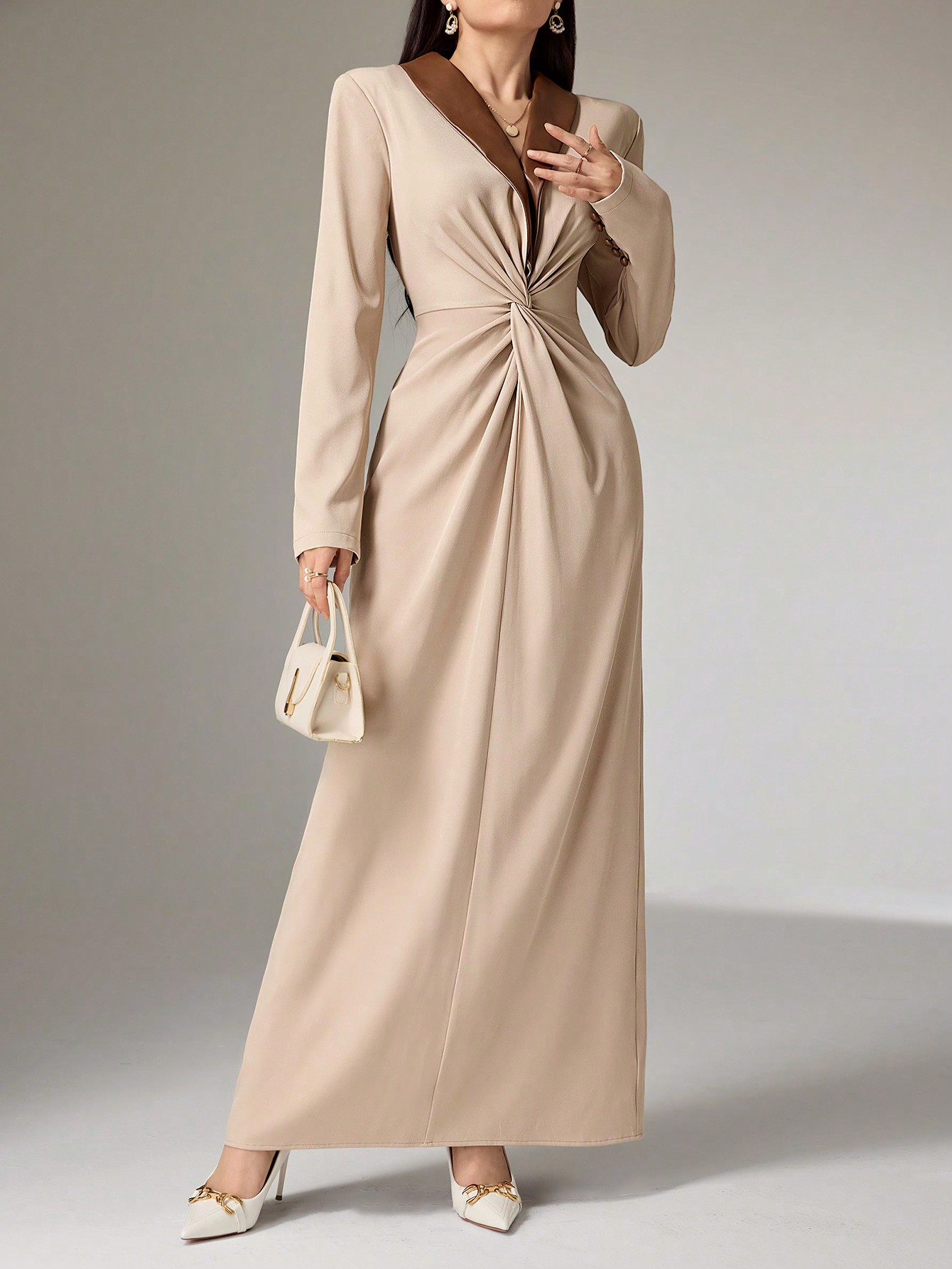 Heiryn فستان أنيق بتصميم التواء الملون للنساء طويل...