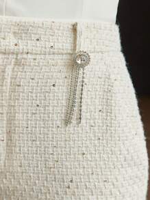 MOTF PREMIUM 粗花呢纯色缝线喇叭裤 - 杏色 - 查看 3