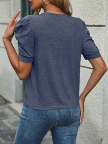 INAWLY Women Casual Solid Color Puff Sleeve T-Shirt