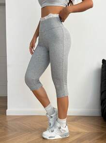 SHEIN EZwear Women's Fall/Winter Y2K Going Out Basic Knit&Lace Stretchy Grey Flare Pants