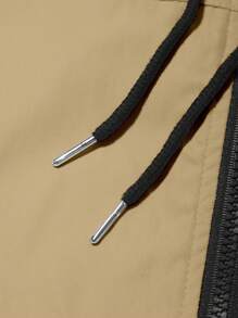 Manfinity Homme Plus Size Men's Hooded Zipper Pocket Long Sleeve Jacket Outwear - Khaki - View 5