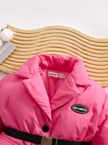 SHEIN Babygirl Autumn/Winter Adorable Fashionable Simple Warm Fleece Letter Print Mid-Length Jacket With Belt, Suitable For Outing, Cool Look