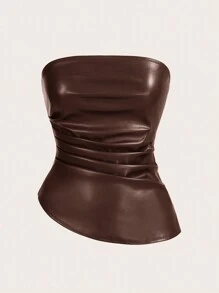 Siren Gaze Parte superior de tubo de mujer con pliegues y dobladillo asimétrico, adecuado para salir y fiestas. Top navideño