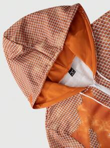 Manfinity EMRG Sudadera con capucha de moda urbana para hombres con efecto rasgado 3D y estampado de rejilla, sudadera con capucha con estilo callejero de