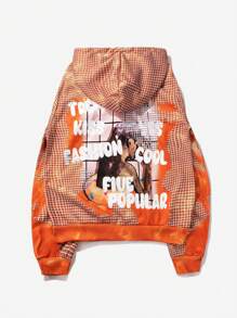 Manfinity EMRG Sudadera con capucha de moda urbana para hombres con efecto rasgado 3D y estampado de rejilla, sudadera con capucha con estilo callejero de