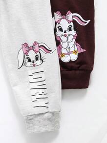 SHEIN 2pcs Baby Girl Cute Cartoon Rabbit Print Casual Sweatpants Set, Autumn/Winter - Multicolor - View 5