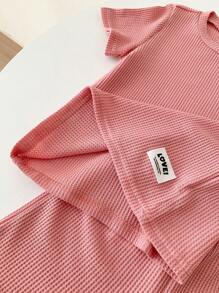 SHEIN Genkimix Kids Young Girl Letter Patched Detail Tee & Shorts Summer Holiday