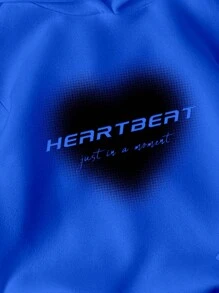 SHEIN Leap Crew Tween Girl Casual & Minimalist Style Loose Fit Thermal Lined Hooded Sweatshirt For Autumn/Winter - Blue - View 4