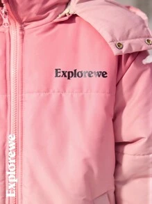 SHEIN Teen Boy Winter Gradient Zip-Front Hooded Casual Winter Coat - Watermelon Pink - View 7
