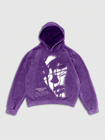 Street Life Sudadera con capucha con gráfico de eslogan lavado con ácido y desgastado vintage para hombres