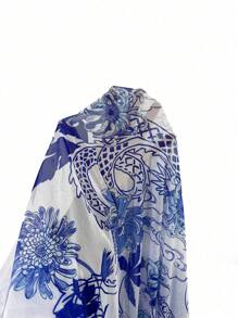 Swim Vcay 女士龍紋花卉印花海灘披肩和服罩衫，適合度假穿著