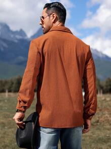 Manfinity Homme Men's Solid Color Front Button Pocket Long Sleeve Shacket