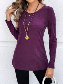 EMERY ROSE Women Plain Round Neck Long Sleeve Casual T-Shirt